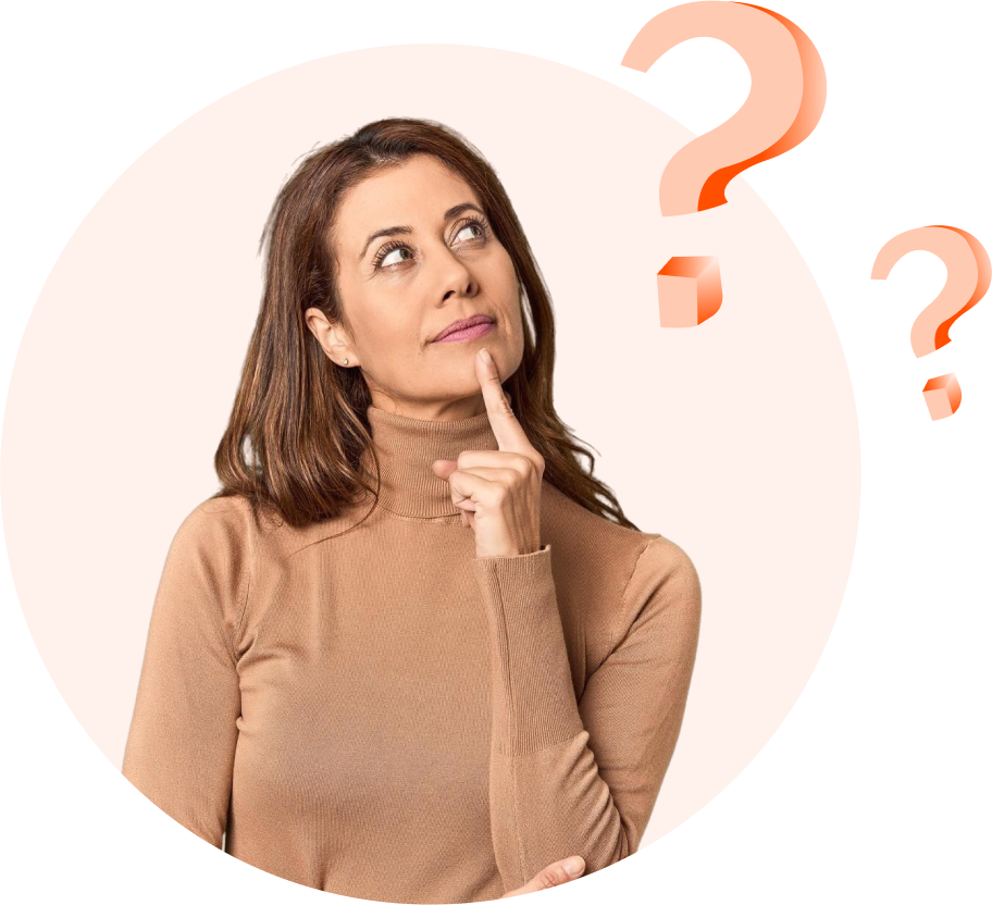 Q29uZnVzZWQgd29tYW4gdGhpbmtpbmcgd2l0aCBxdWVzdGlvbiBtYXJrcyBhcm91bmQgaGVyIGhlYWQ=